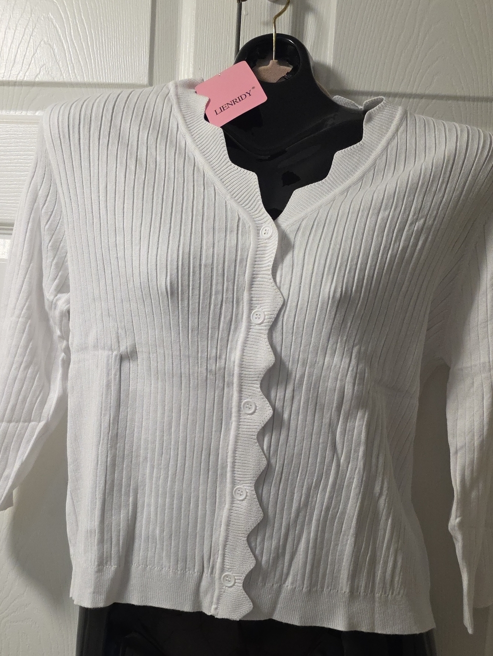 Lienridy White Ribbed Button Cardigan